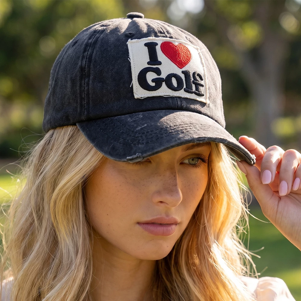 I Love Golf Patch Vintage Washed Baseball Cap