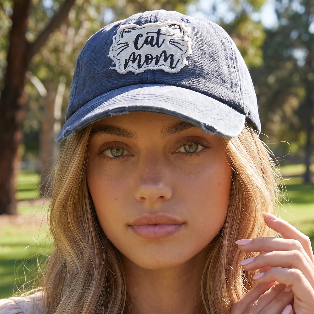 Cat Mom Cat Shape Patch Washed Baseball Cap