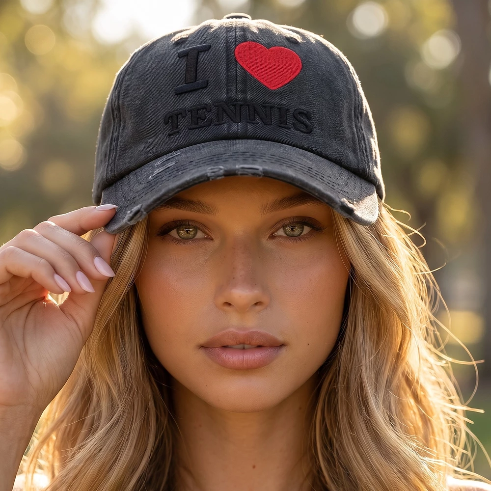 I Love Tennis Embroidered Washed Baseball Cap