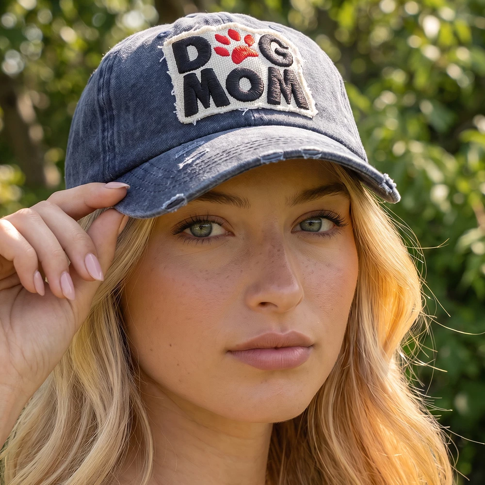 Dog Mom Paw Print Patch Washed Baseball Cap