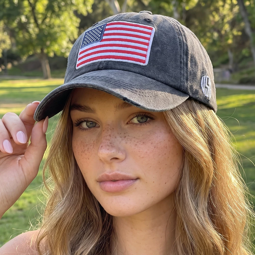 American Flag Patch Vintage Washed Baseball Cap