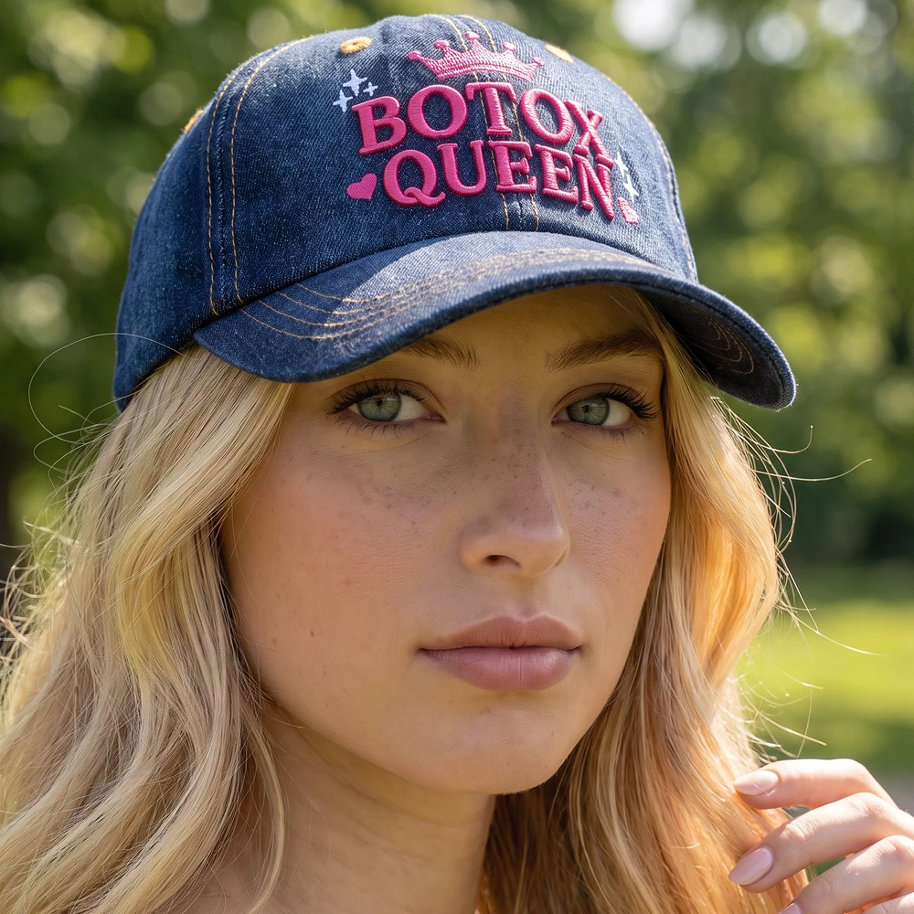 Botox Queen Crown Embroidered Denim Baseball Cap