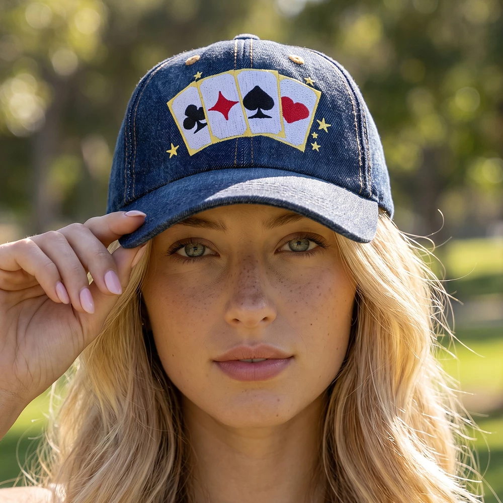 Playing Cards Embroidered Denim Baseball Cap