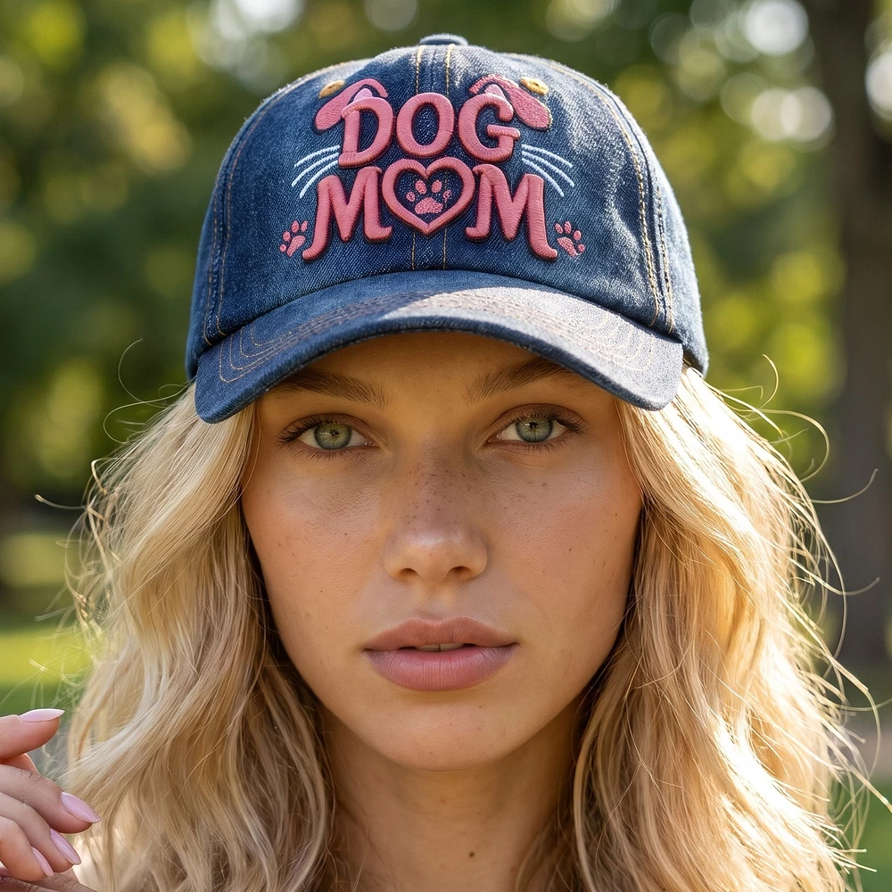 Dog Mom Paw Embroidered Denim Baseball Cap