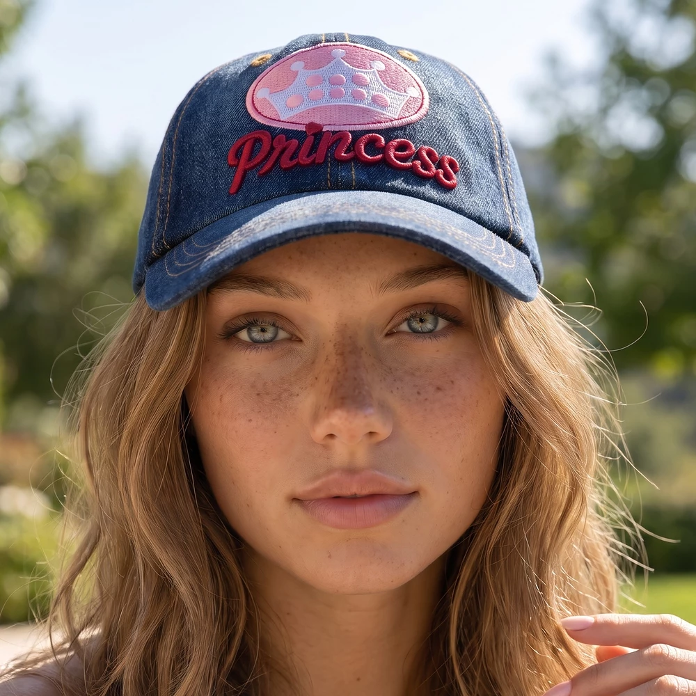 Princess Crown Patch Embroidered Denim Baseball Cap
