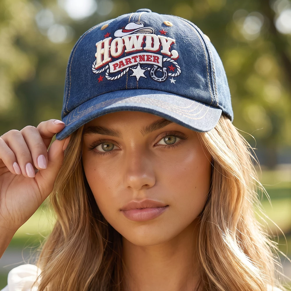 Howdy Partner Western Embroidered Denim Cap