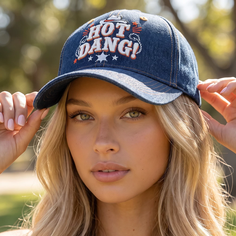 Hot Dang Cowboy Hat Embroidered Denim Baseball Cap