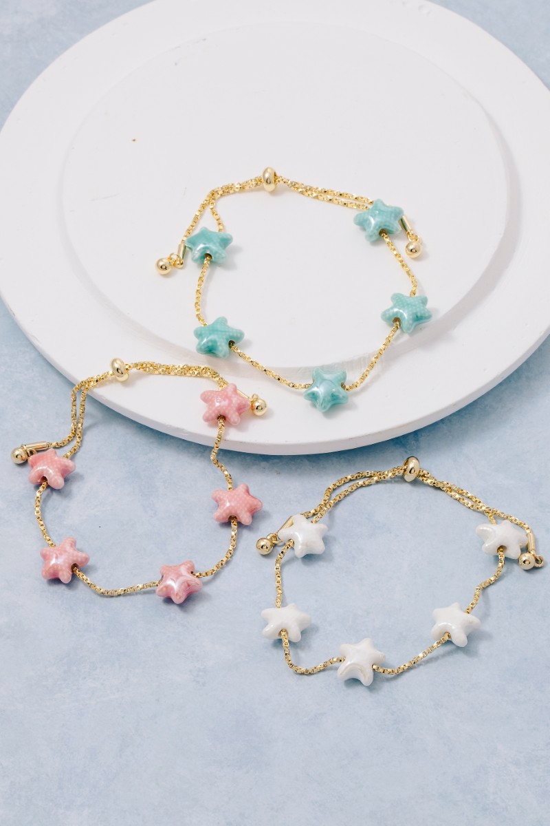 Ceramic Starfish Station Charms Chain Bracelet