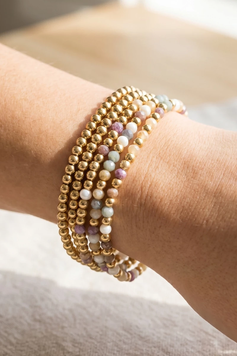 Mixed Glass And Bead Seven Piece Bracelet Set