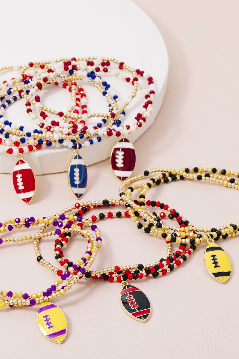 Game Day Colors Enamel Football Beaded Bracelet