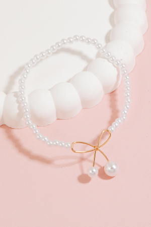 Ribbon Bow Charm Pearl Beaded Bracelet