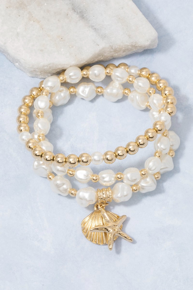 Star Fish And Sea Shell Charms Mixed Beaded Bracelet