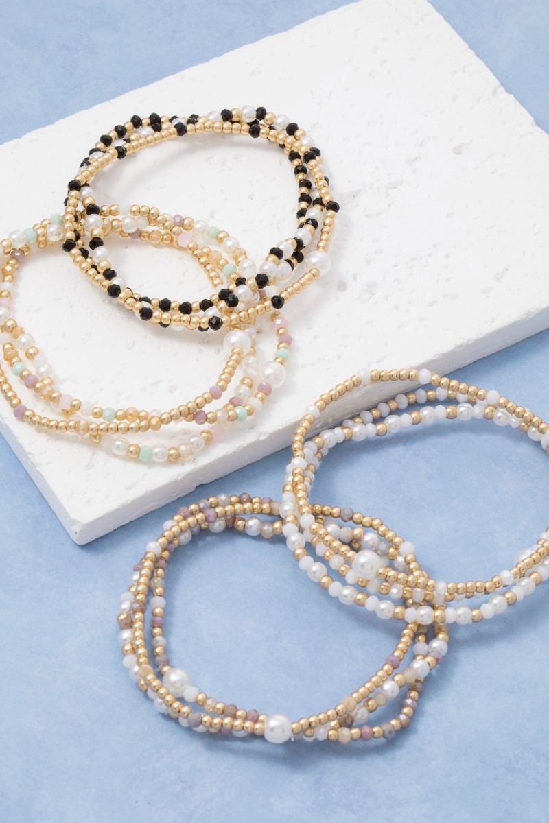 Mixed Mini Metallic And Glass Beaded Bracelet Set