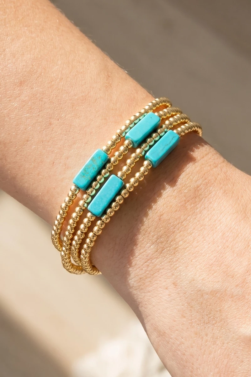 Semi Precious Stone Gold Beaded Stretch Bracelet