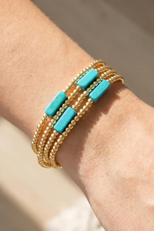 Semi Precious Stone Gold Beaded Stretch Bracelet
