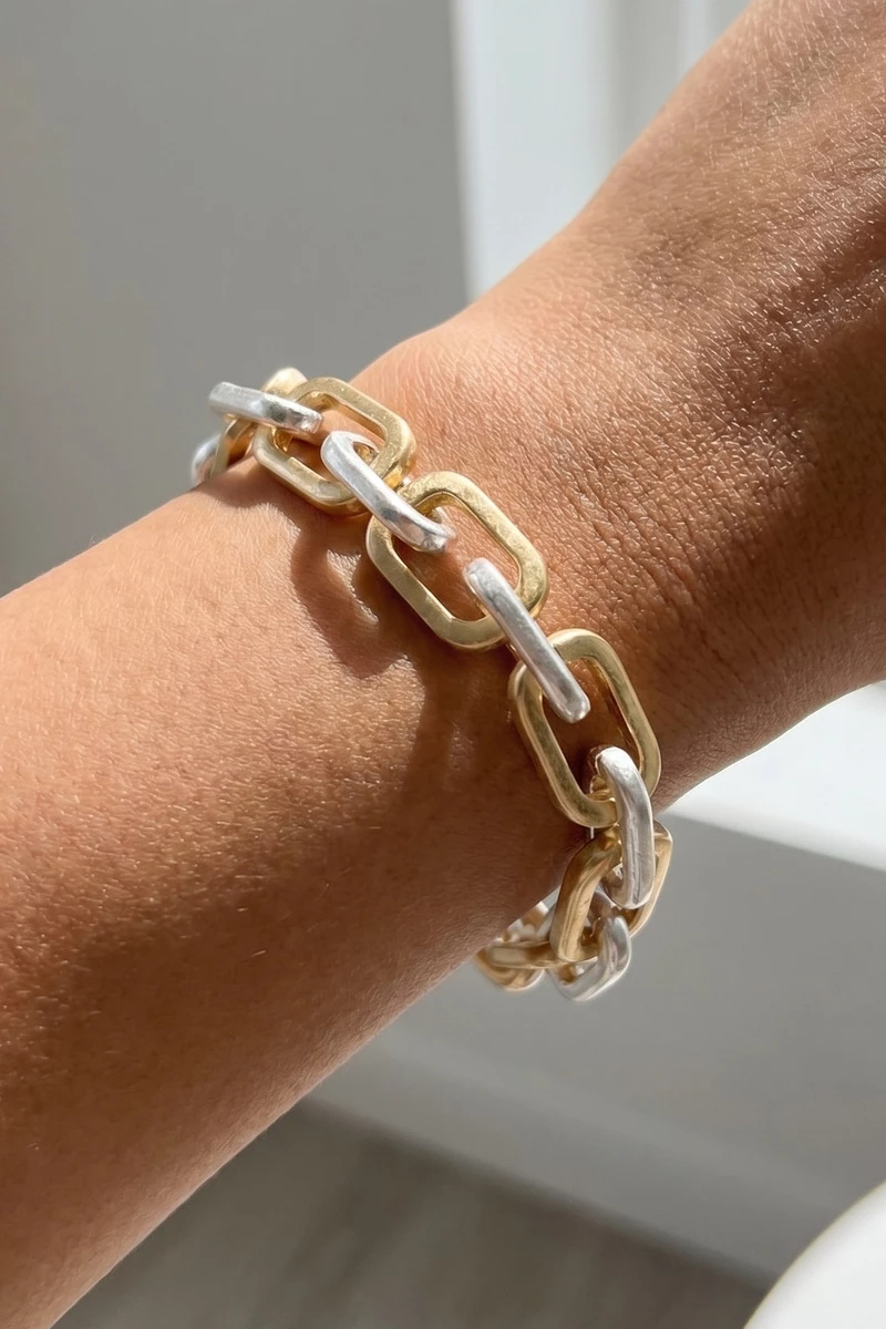 Two Tone Interlocking Paperclip Link Bracelet