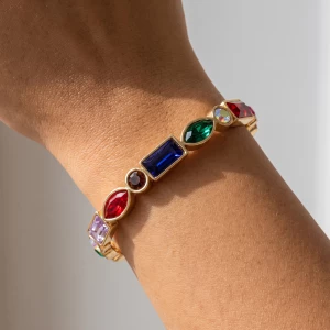Mixed Shape Bezel Crystal Stretch Bracelet