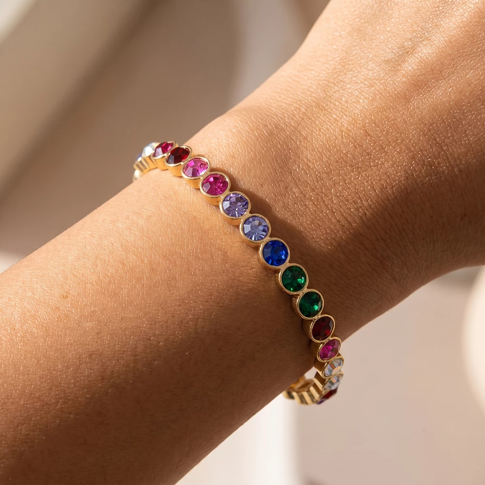 Round Bezel Crystal Tennis Stretch Bracelet