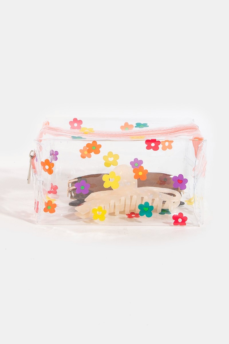 Clear Patterned Vinyl Cosmetic Bag