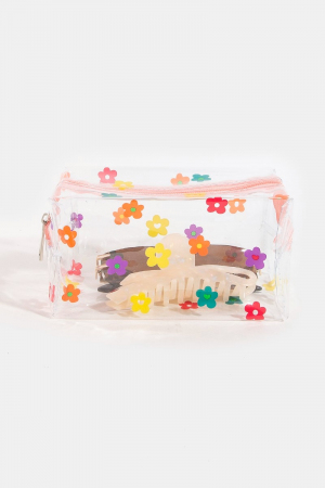 Clear Patterned Vinyl Cosmetic Bag