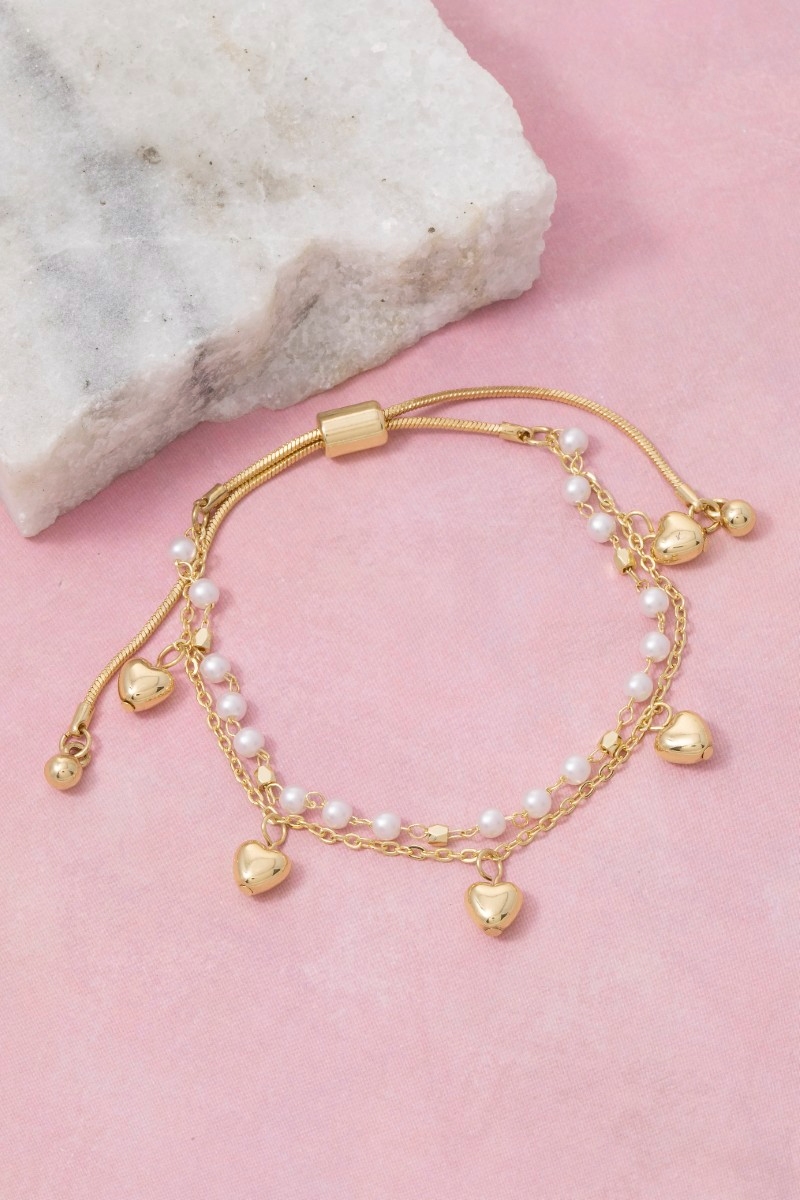 Mini Heart Charms Mixed Layered Chains Bracelet