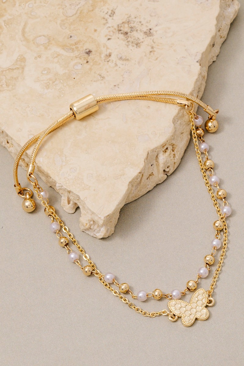 Butterfly Pendant Mixed Layered Chains Bracelet