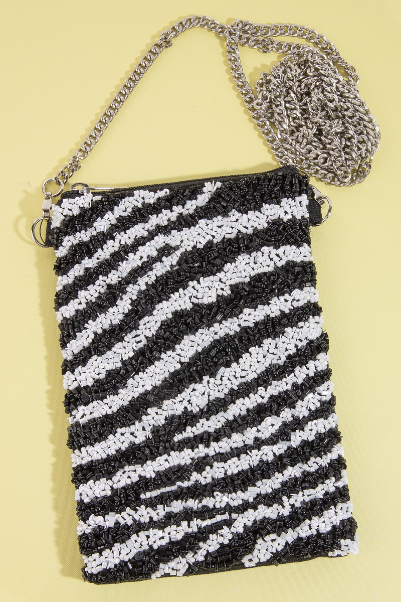 Zebra Stripe Pattern Bead Rectangle Pouch Bag