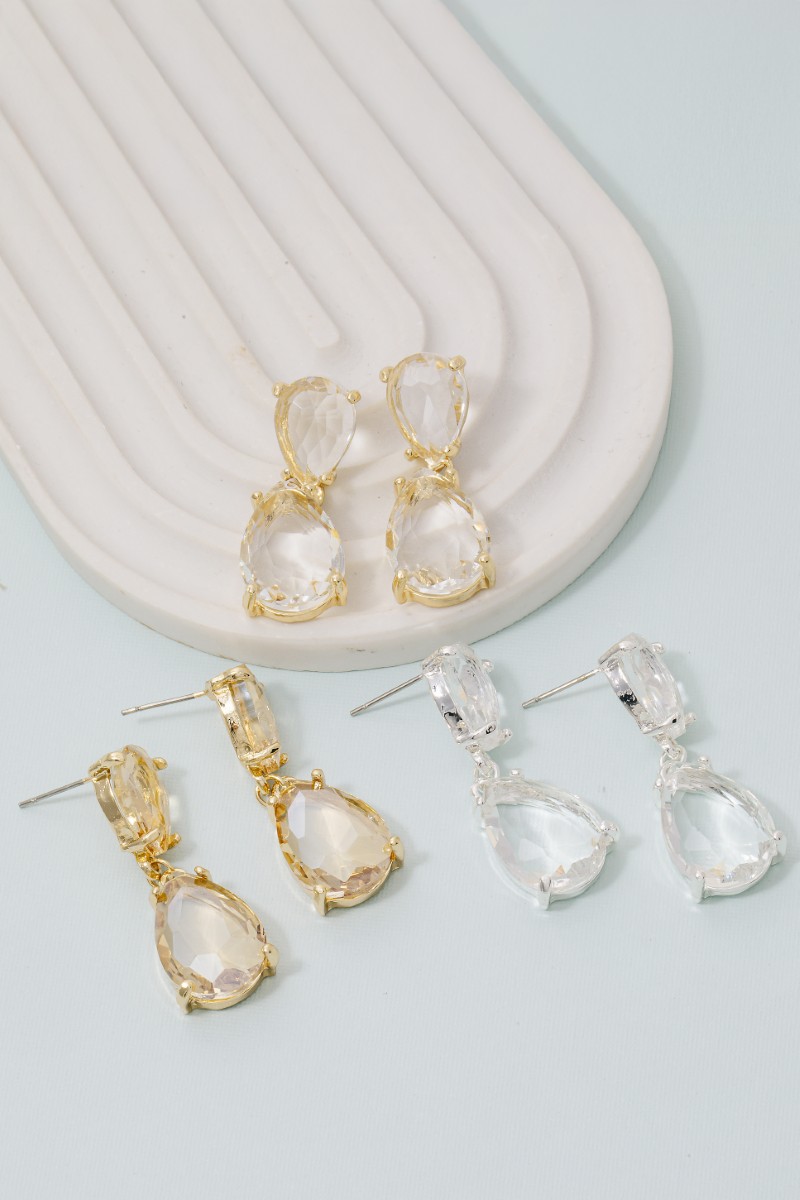 Double Faceted Teardrop Dangle Earrings