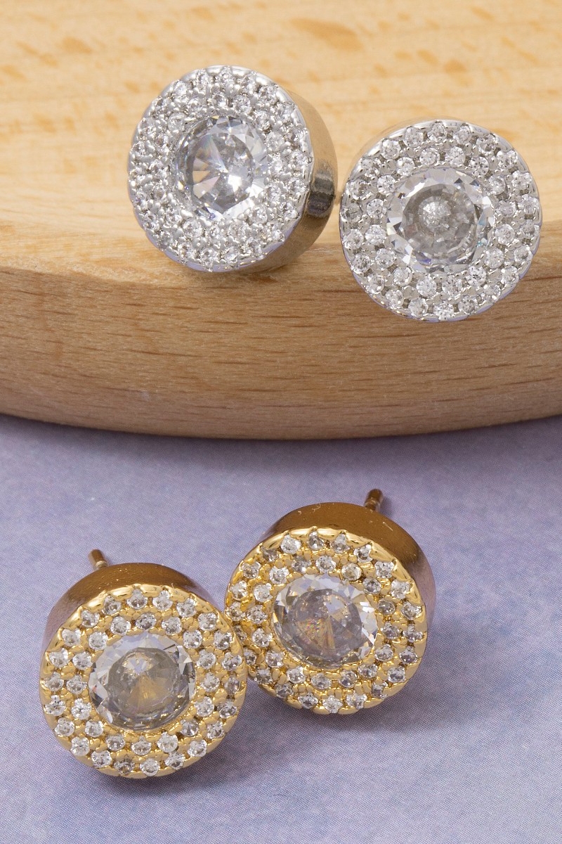 Cz Double Halo Stud Earrings