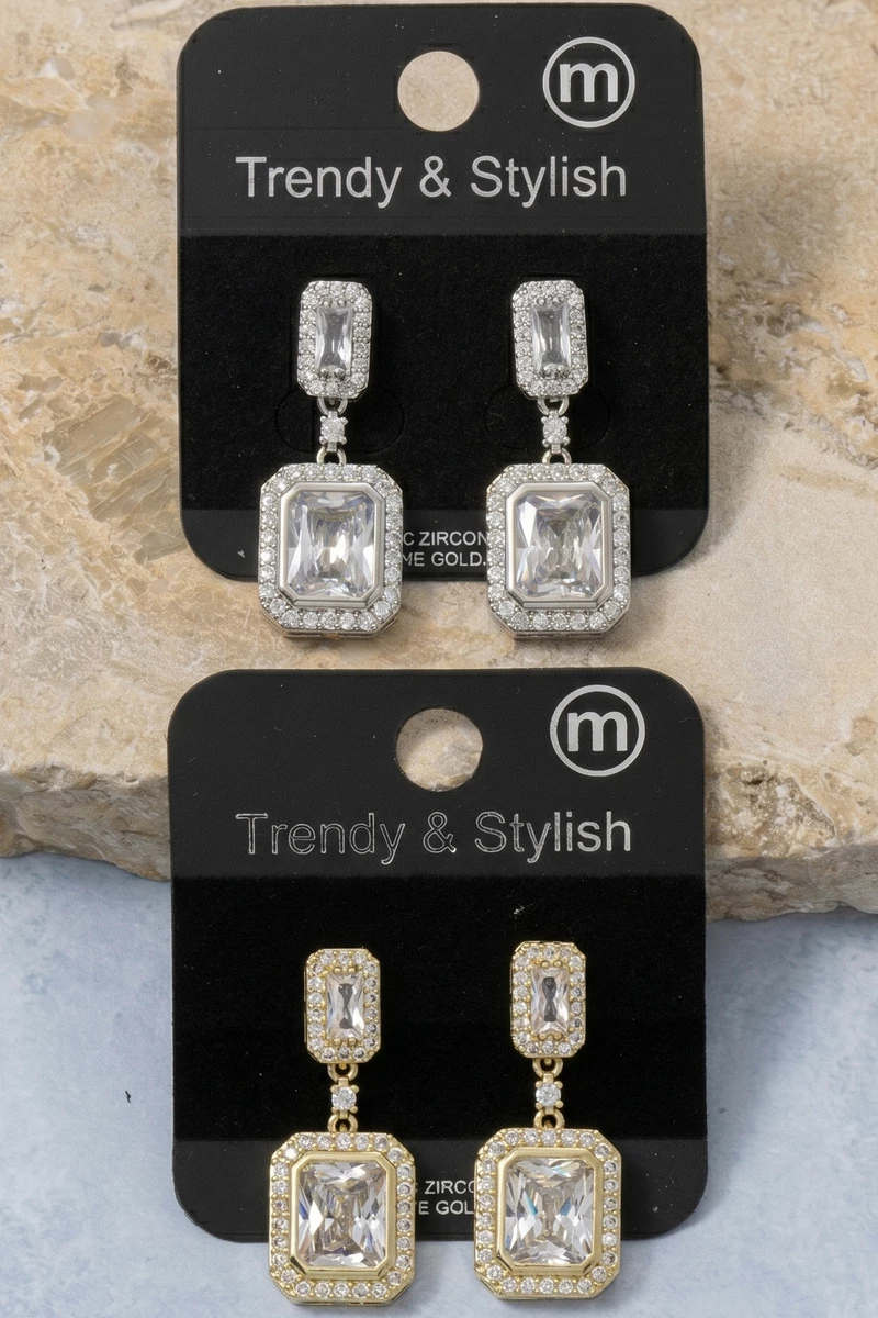 Emerald Cut Cz Halo Drop Earrings