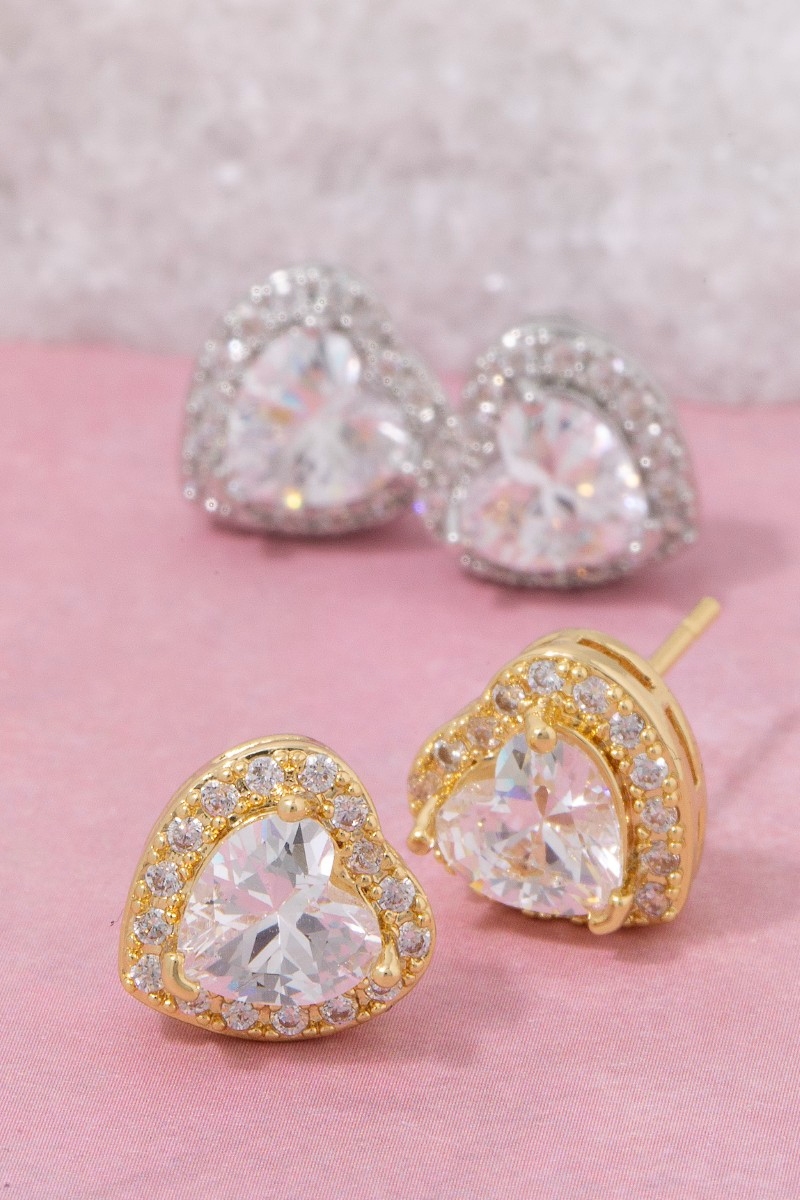 Gold Dipped Heart Halo Cz Stud Earrings