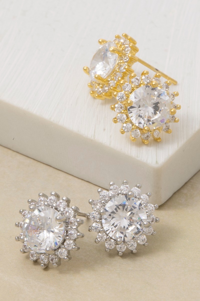 Gold Dipped Large Cz Sun Stud Earrings