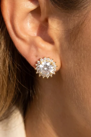 Gold Dipped Large Cz Sun Stud Earrings