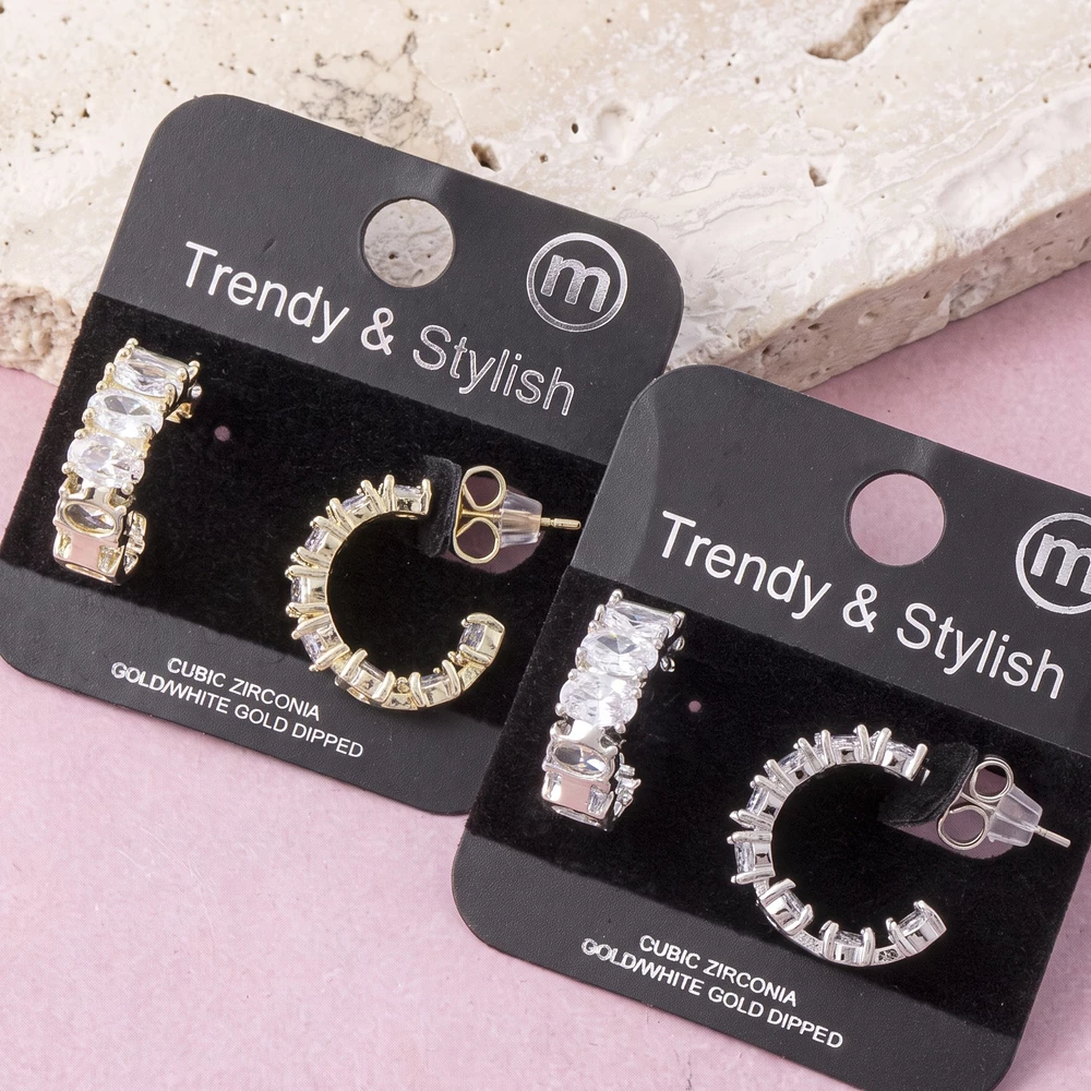 Gold Dipped Oval Cz Huggie Hoop Earrings