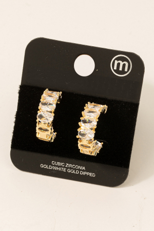 Gold Dipped Oval Cz Studded Hoop Earrings