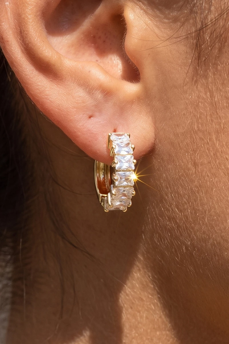 Princess Cut Cz Huggie Hoop Earrings