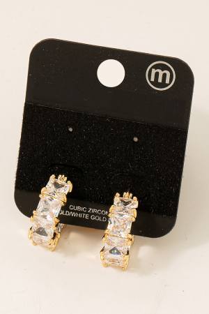 Gold Dipped Square Cz Studded Hoop Earrings