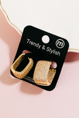 Cubic Zirconia Pave Rectangle Hoop Earrings