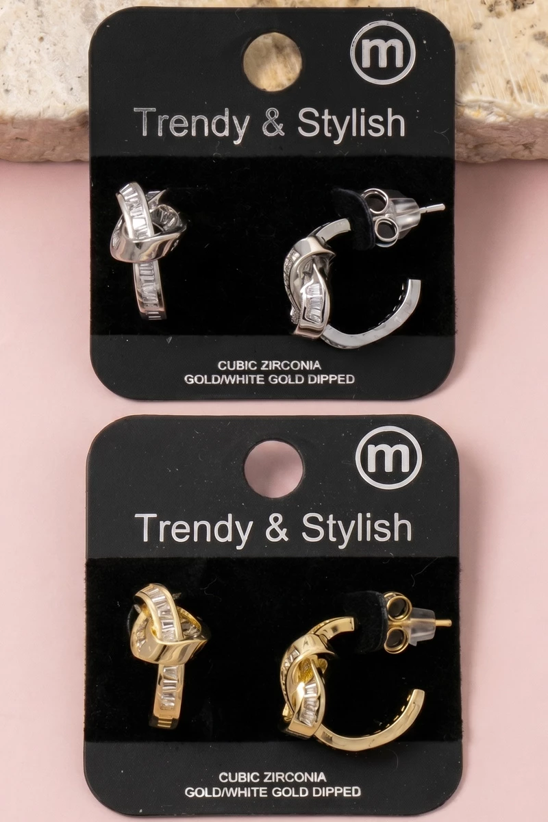 Baguette Cz Twisted Knot Hoop Earrings