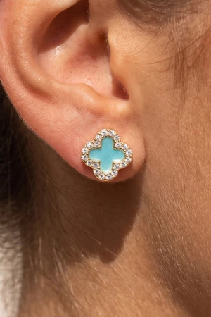 Pave Cz Halo Clover Stud Earrings