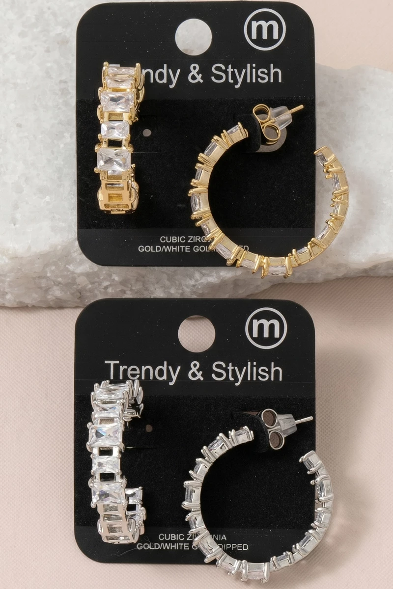 Emerald Cut Cz Eternity Hoop Earrings