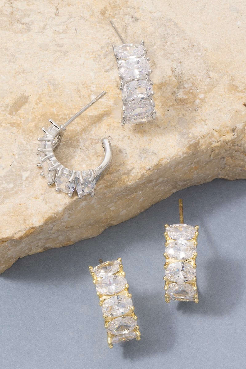 Oval Cz Tennis Huggie Hoop Earrings