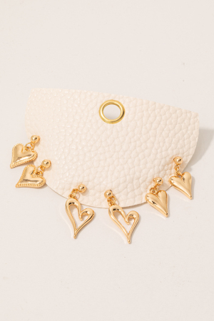 3Pc Mixed Heart Dangle Charms Earrings Set