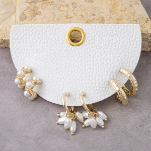 Three Pair Pearl Cluster Hoop Earring Set