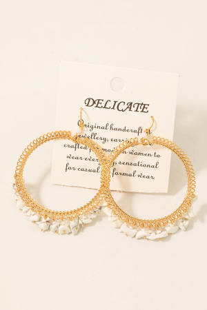 White Stone Fringe Hoop Drop Earrings