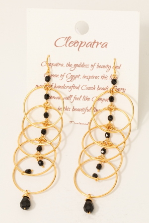 Hoops And Black Beads Dangle Chain Earrings