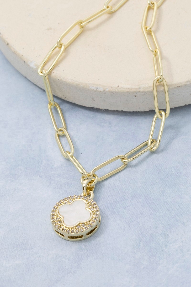 Stainless Steel Clover Coin Pendant Necklace