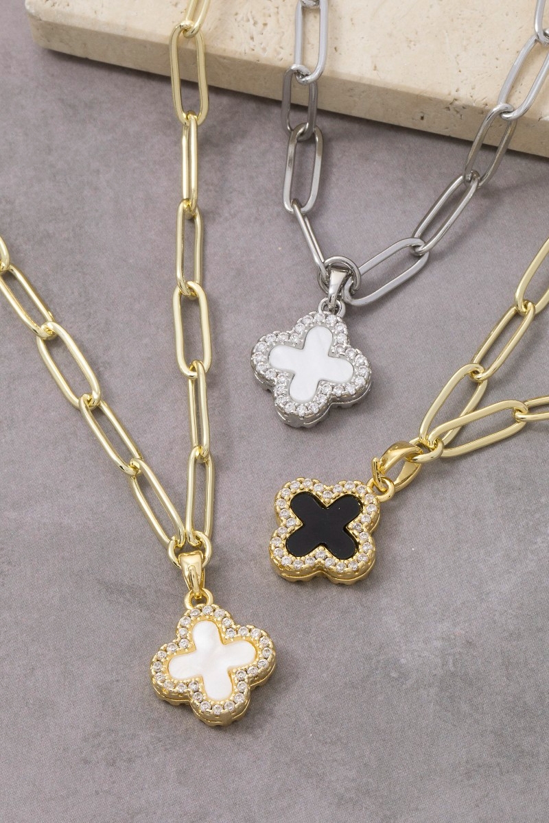 Stainless Steel Two Tone Clover Pendant Necklace