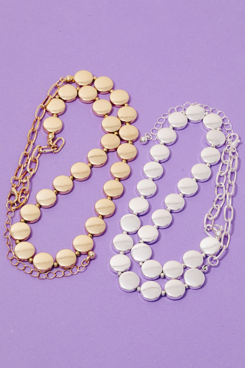 Mixed Metallic Disc And Oval Classic Chain Necklace