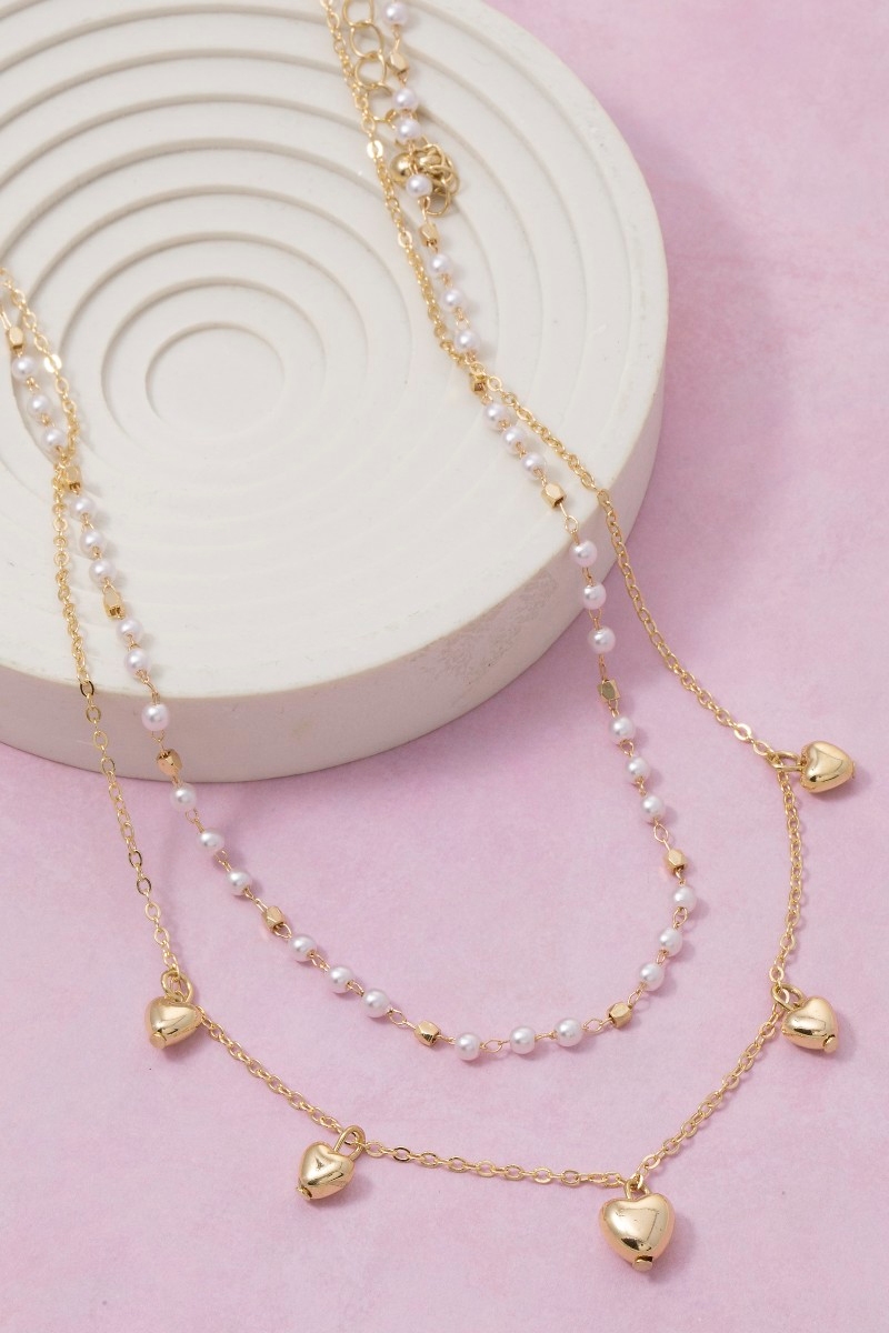 Mini Heart Charms Mixed Layered Chains Necklace
